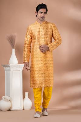 Mono Fabric with Digital Print & crochet work Kurta Pyjama Set. 1