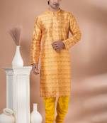 Mono Fabric with Digital Print & crochet work Kurta Pyjama Set.