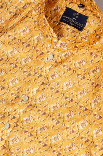 Mono Fabric with Digital Print & crochet work Kurta Pyjama Set.