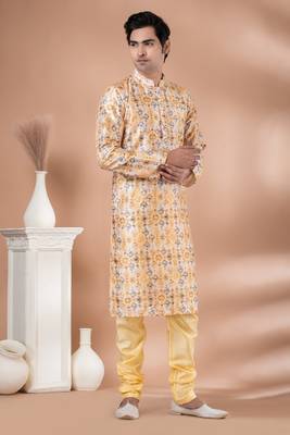 Mono Fabric with Digital Print & crochet work Kurta Pyjama Set. 2