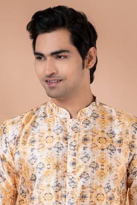 Mono Fabric with Digital Print & crochet work Kurta Pyjama Set. 3