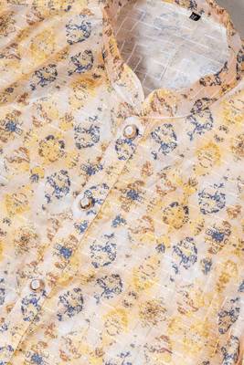Mono Fabric with Digital Print & crochet work Kurta Pyjama Set. 4
