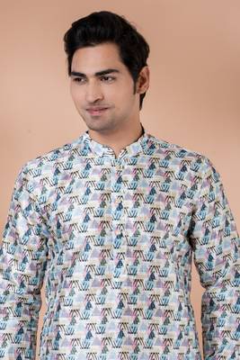 Mono Fabric with Digital Print & crochet work Kurta Pyjama Set. 3
