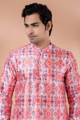 Mono Fabric with Digital Print & crochet work Kurta Pyjama Set. 3