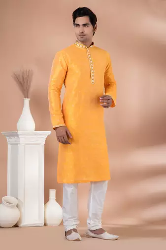 Mulberry Silk Fancy Kurta Pyjama Set.
