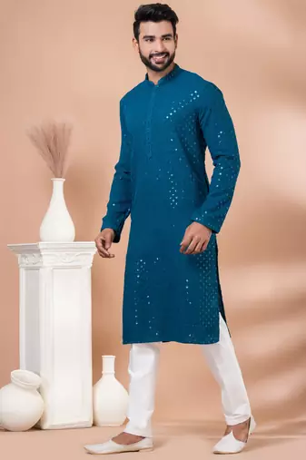 Full Sequence Embroidery Work Kurta And Trouser Set.