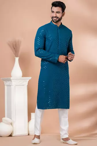 Full Sequence Embroidery Work Kurta And Trouser Set.