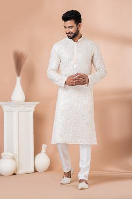 Sequence and Embroidery Work Kurta Pyjama Set 1