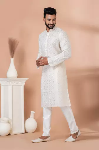 Sequence and Embroidery Work Kurta Pyjama Set