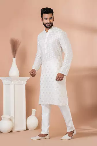Sequence and Embroidery Work Kurta Pyjama Set