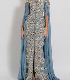 Sky Blue Georgette Kaftan Gown with Intricate Gold Handwork