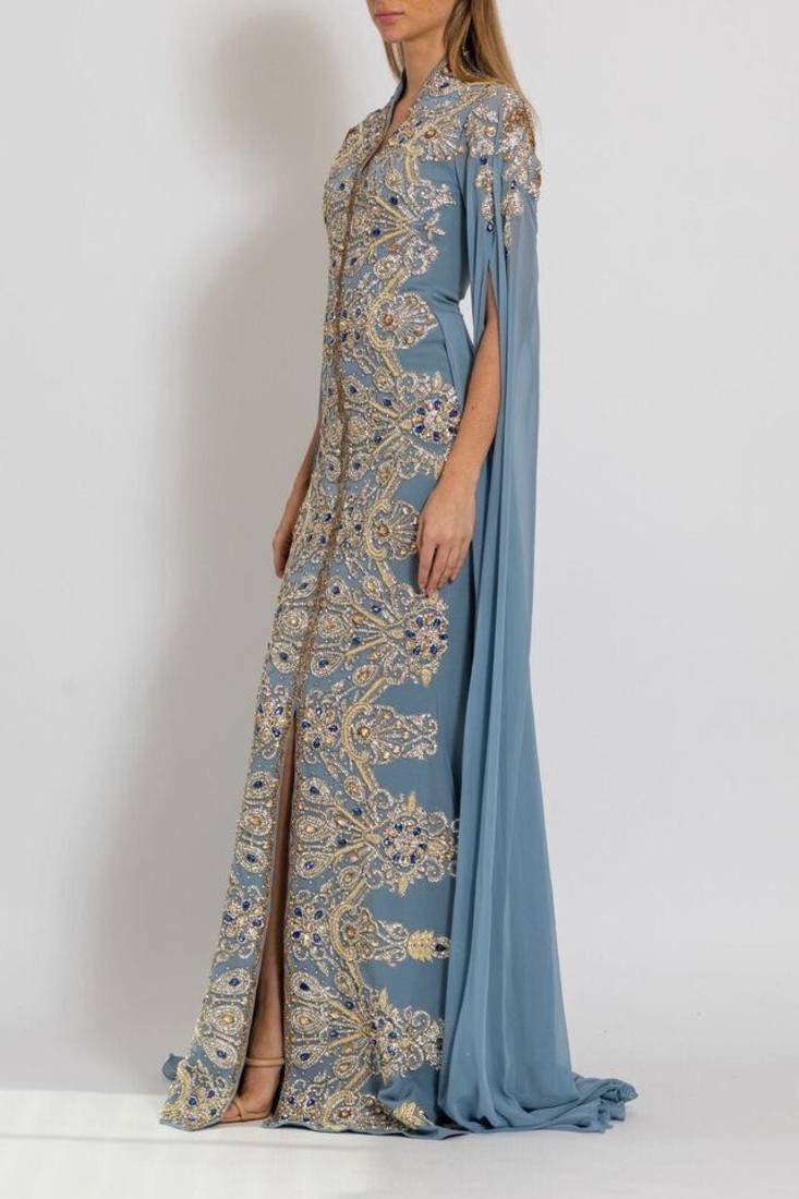 Sky Blue Georgette Bead Work Kaftan