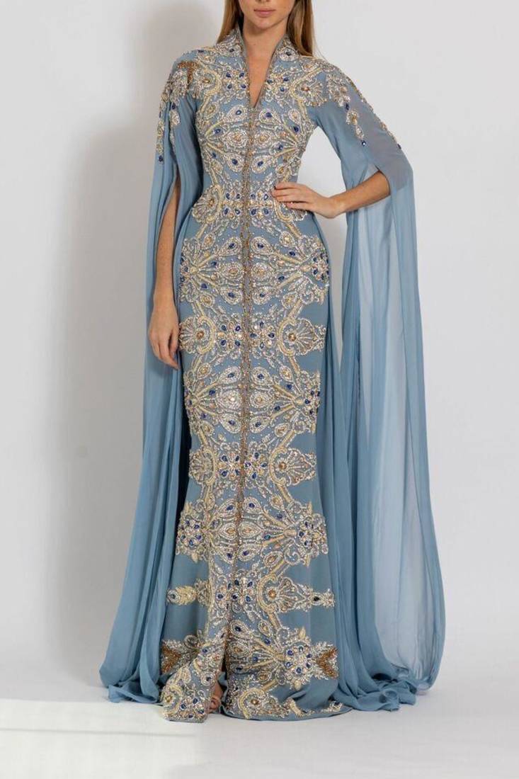 Sky Blue Georgette Bead Work Kaftan