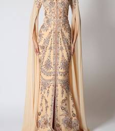 Elegant Beige Kaftan Gown with Silver Embroidery | Party & Event Wear