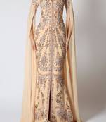 Elegant Beige Kaftan Gown with Silver Embroidery | Luxury Party & Event Wear