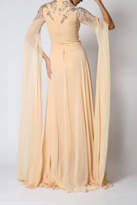 Elegant Beige Kaftan Gown with Silver Embroidery | Party & Event Wear 2