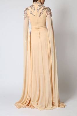 Elegant Beige Kaftan Gown with Silver Embroidery | Party & Event Wear 3