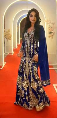 Blue Handcrafted Zari work Stitched Georgette Kaftan Party Dress 1