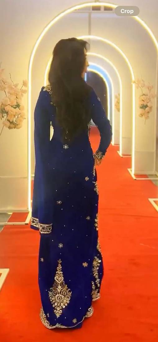 Blue Handcrafted Zari work Stitched Georgette Kaftan Party Dress