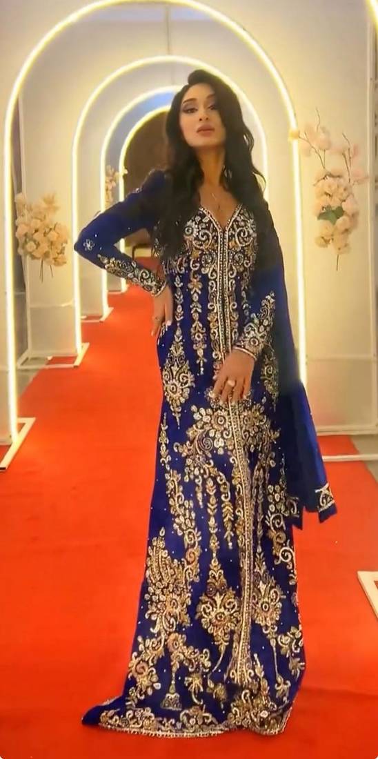 Blue Handcrafted Zari work Stitched Georgette Kaftan Party Dress