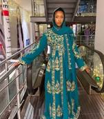 Turquoise Georgette Aari Work Kaftan