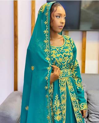 Turquoise Georgette Aari Work Kaftan 2