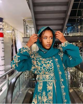 Turquoise Georgette Aari Work Kaftan 3