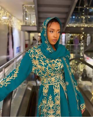 Turquoise Georgette Aari Work Kaftan 4