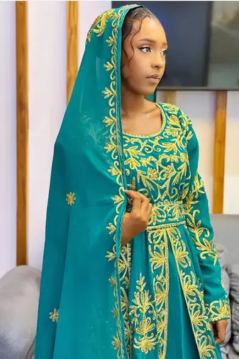 Turquoise Georgette Aari Work Kaftan