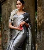 Silver Tissue Bengal Handloom Saree With Blouse