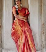 Copper Gold and Pink Handloom Tissue Saree with Blouse