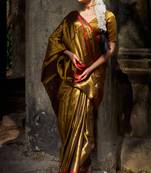 Gold solid  handloom tissue saree with red border