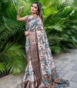 Women's grey digital print art silk regular saree with unstiched blouse piece