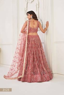 Stunning Dusty Pink Thread Work Net Wedding Wear Lehenga Choli 4
