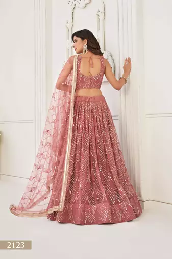 Stunning Dusty Pink Thread Work Net Wedding Wear Lehenga Choli