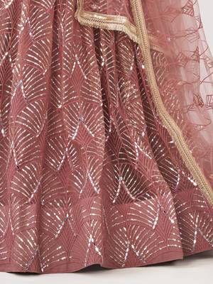 Stunning Dusty Pink Thread Work Net Wedding Wear Lehenga Choli 7