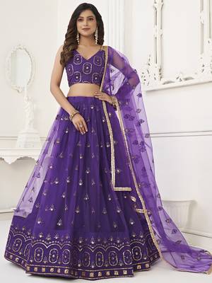 purple sequins butterfly net party lehenga set choli with dupatta 1