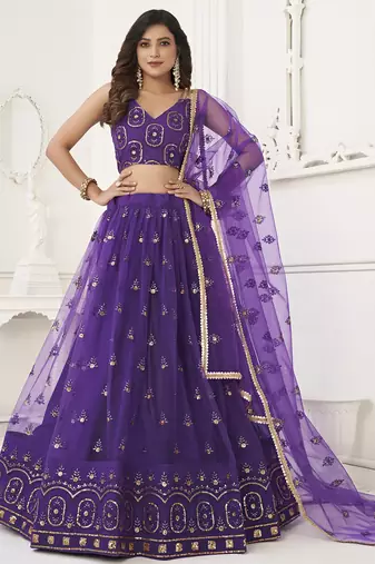 purple sequins butterfly net party lehenga set choli with dupatta