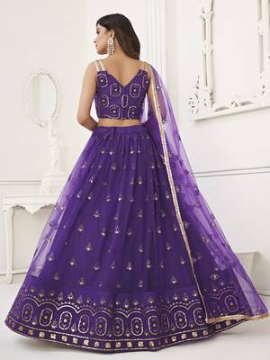 purple sequins butterfly net party lehenga set choli with dupatta 3