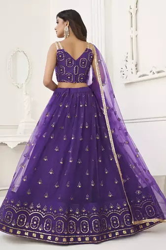 purple sequins butterfly net party lehenga set choli with dupatta