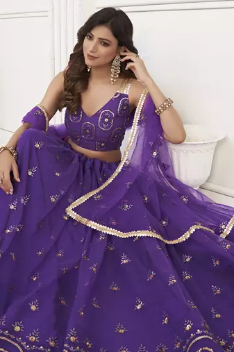 purple sequins butterfly net party lehenga set choli with dupatta