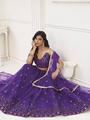 purple sequins butterfly net party lehenga set choli with dupatta 5