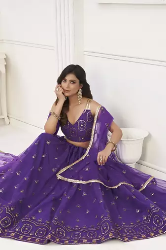 purple sequins butterfly net party lehenga set choli with dupatta