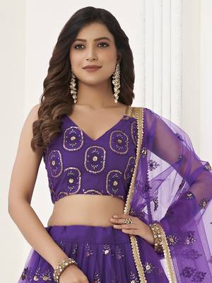 purple sequins butterfly net party lehenga set choli with dupatta 6