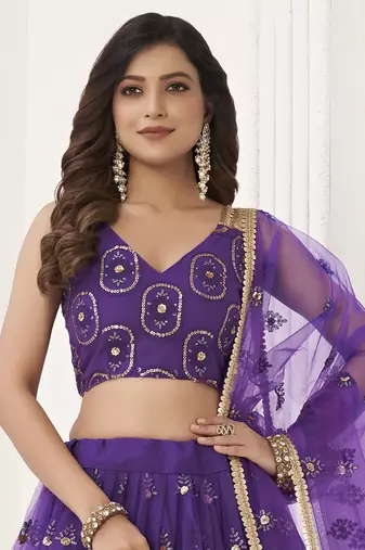 purple sequins butterfly net party lehenga set choli with dupatta