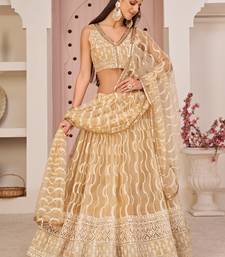 beige thread embroidered butterfly net lehenga set choli with dupatta