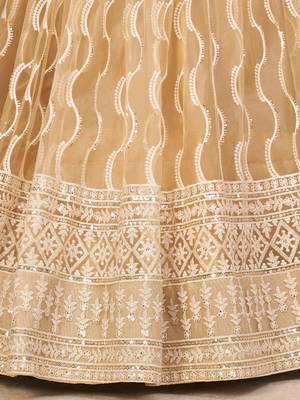 beige thread embroidered butterfly net lehenga set choli with dupatta 7