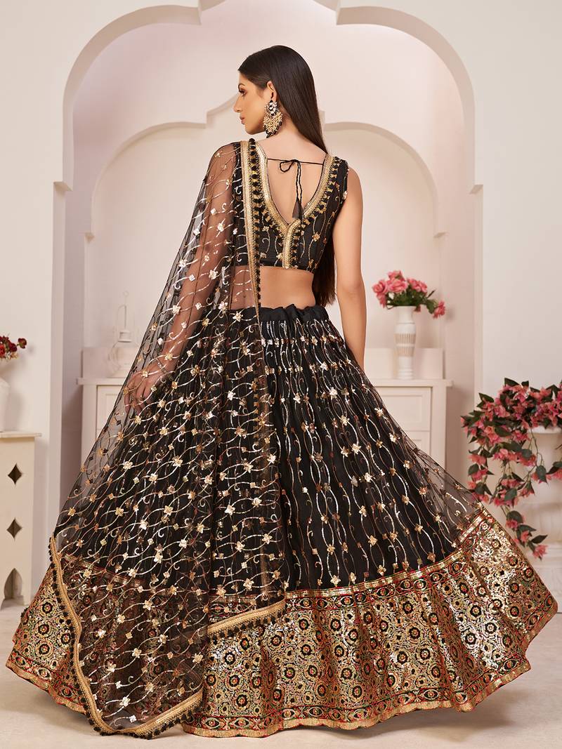 Fabulous Black Sequins Net Reception Wear Lehenga Choli With Dupatta