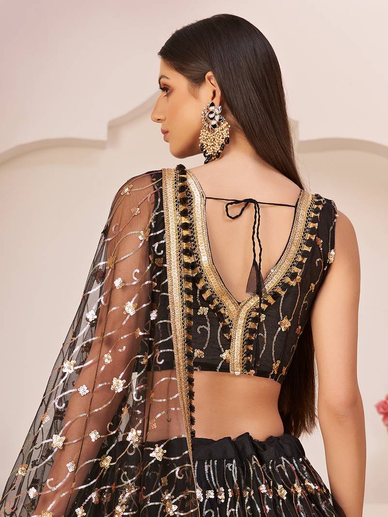 Fabulous Black Sequins Net Reception Wear Lehenga Choli With Dupatta