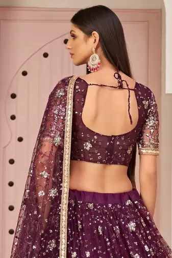 Excellent Wine Sequins Net Designer Lehenga Choli With Dupatta